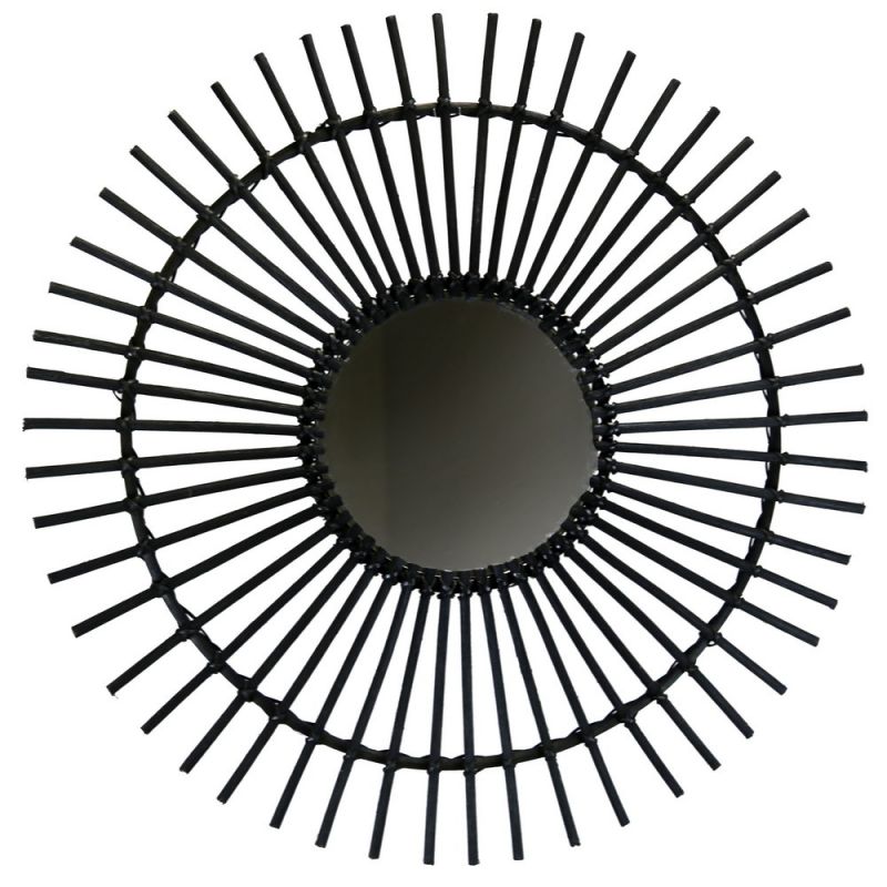 Round Rattan Mirror - Black Rattan