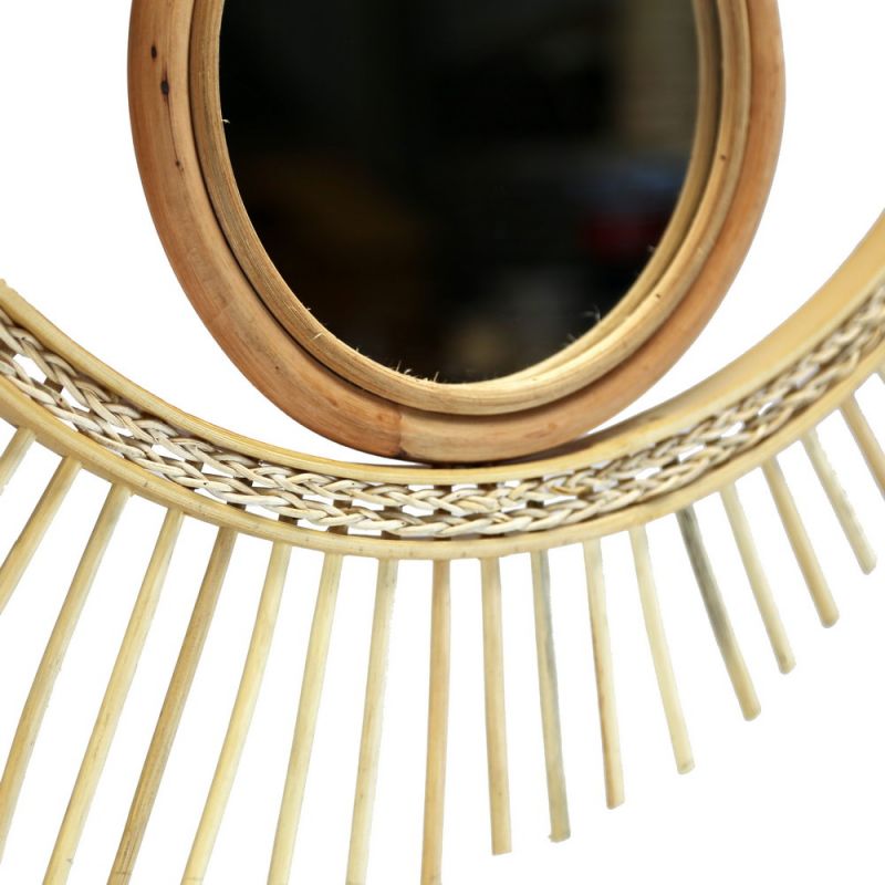 Eye-shaped Rattan Mirror - Natural Rattan