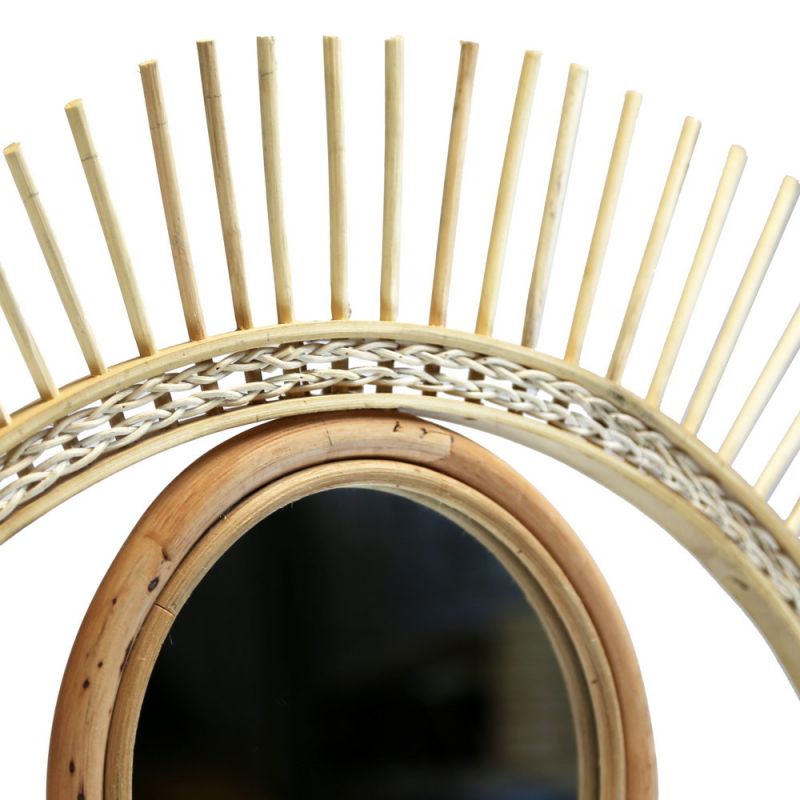 Eye-shaped Rattan Mirror - Natural Rattan