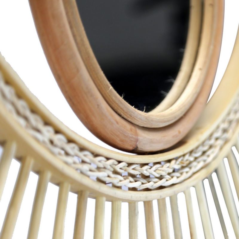 Eye-shaped Rattan Mirror - Natural Rattan