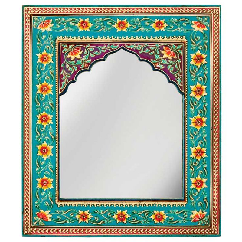 Turquoise Floral Hand Painted Wall Mirror 30 x 1.5 x 35cm