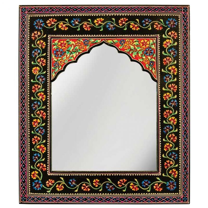 Black Floral Hand Painted Wall Mirror 30 x 1.5 x 35cm