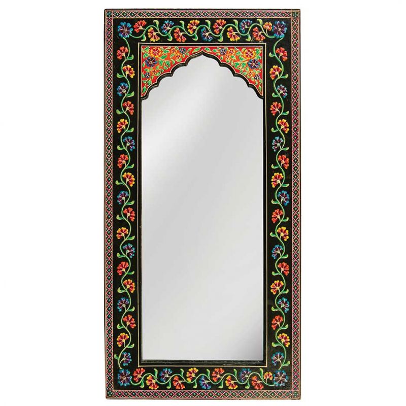 Black Floral Hand Painted Wall Mirror 30 x 1.5 x 61cm