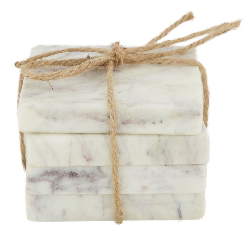 Coaster square marble 9x9x1.5cm 4pc-White