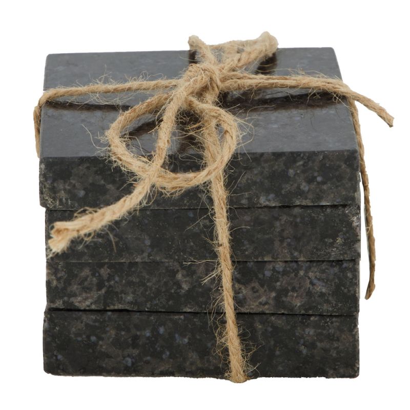 Coaster square marble 9x9x1.5cm 4pc-Black