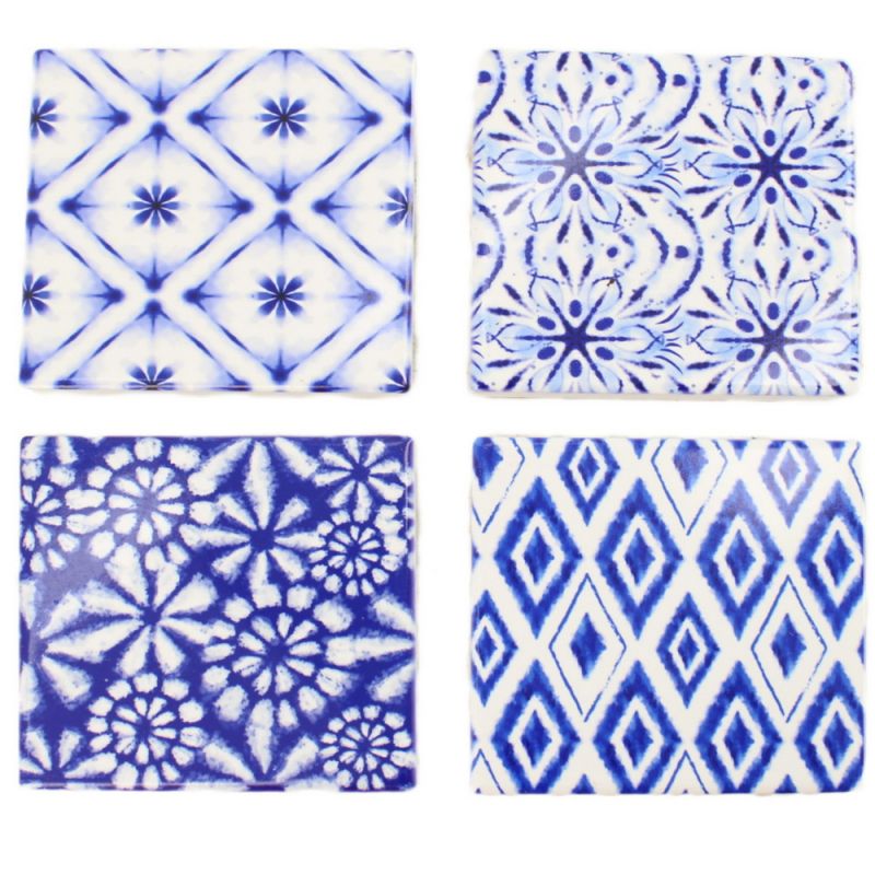 Coaster ceramic 10x10x0.7cm 4pc A/4-Blue/White