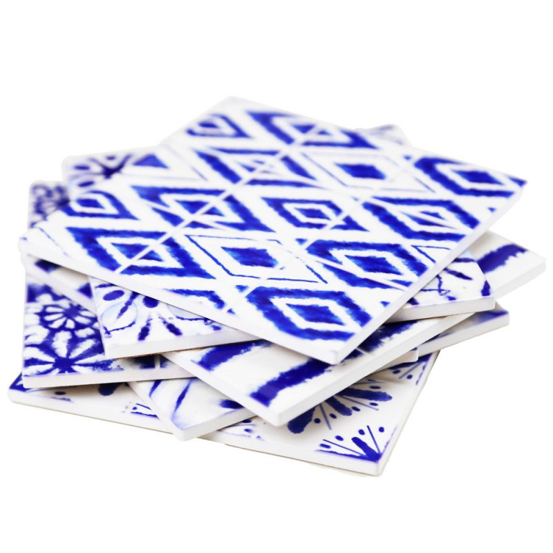 Σουβέρ κεραμικό (6σχ.) 15εκ. Μπλε/Λευκό 