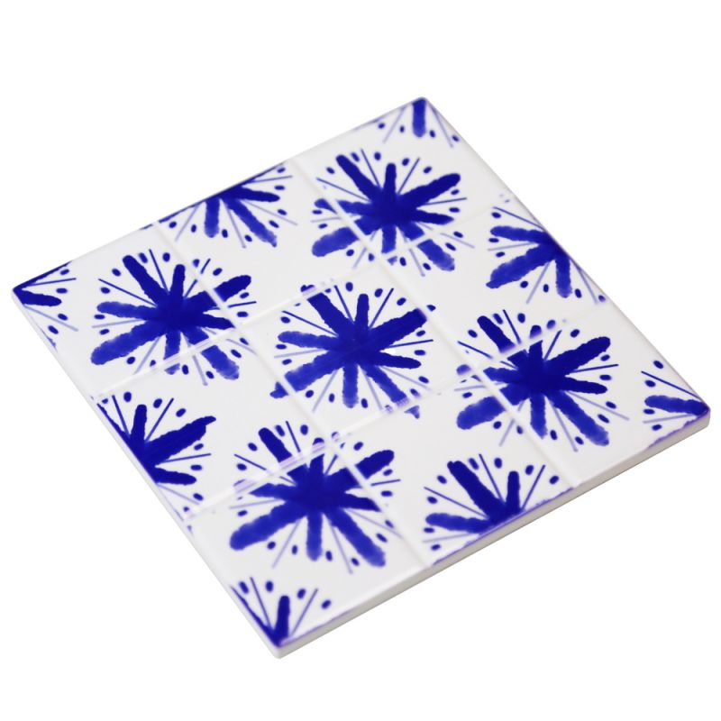 Coaster square ceramic 15x15x0.7cm A/6-Blue/White