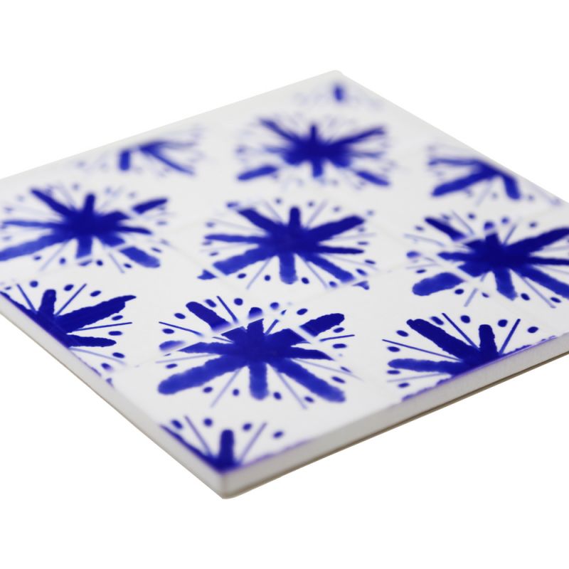 Coaster square ceramic 15x15x0.7cm A/6-Blue/White