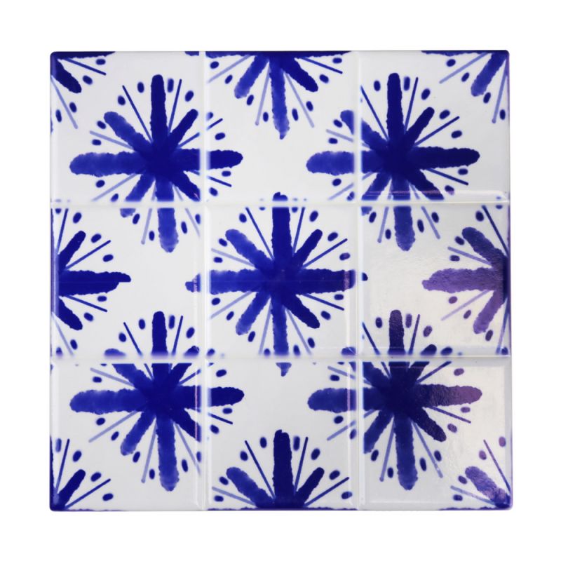 Σουβέρ κεραμικό (6σχ.) 15εκ. Μπλε/Λευκό 