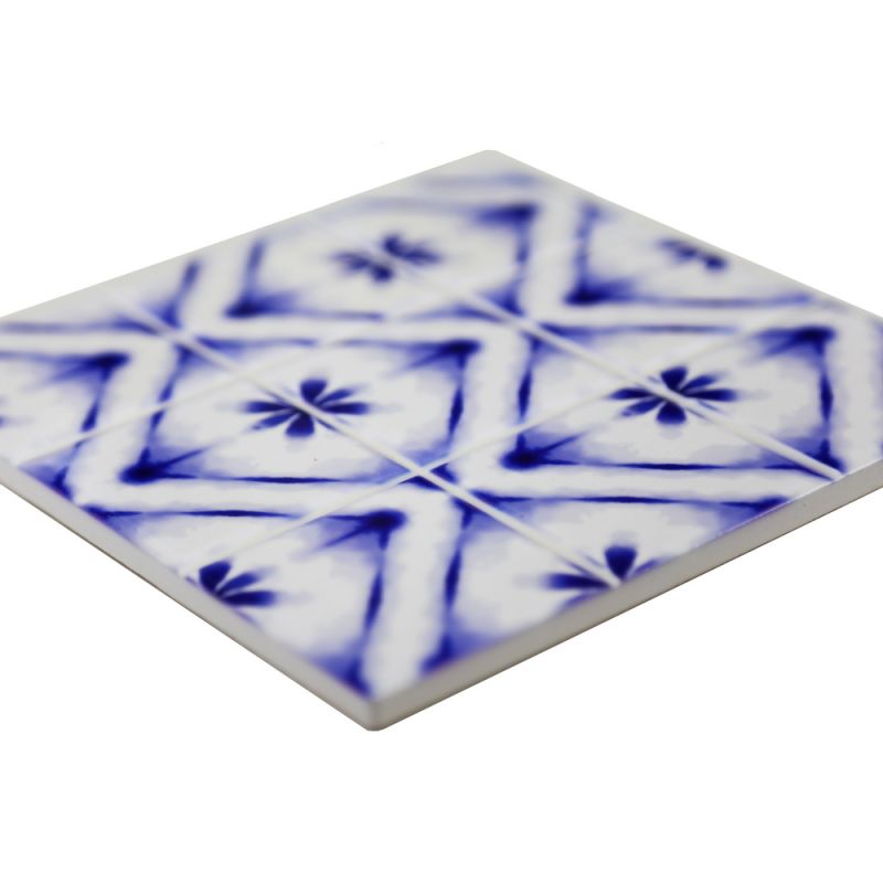 Σουβέρ κεραμικό (6σχ.) 15εκ. Μπλε/Λευκό 