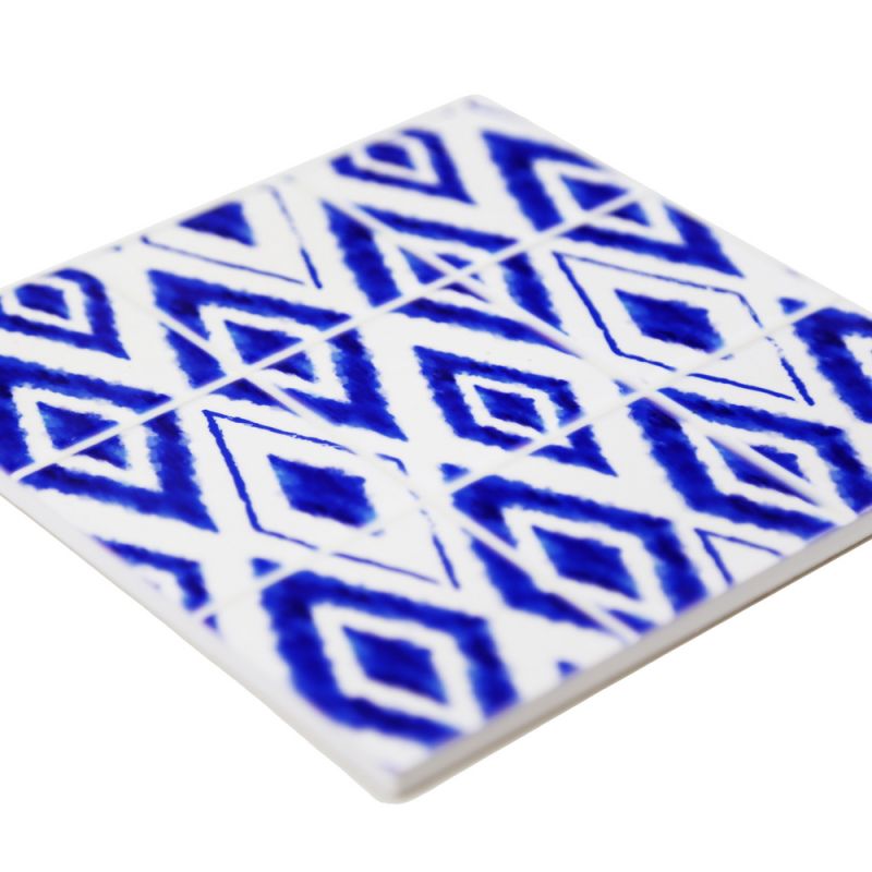 Σουβέρ κεραμικό (6σχ.) 15εκ. Μπλε/Λευκό 