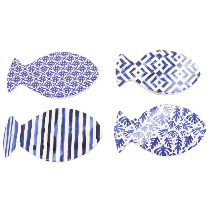 Σουβέρ ψάρι κεραμικό (4σχ.) 25x15εκ. Μπλε/Λευκό 