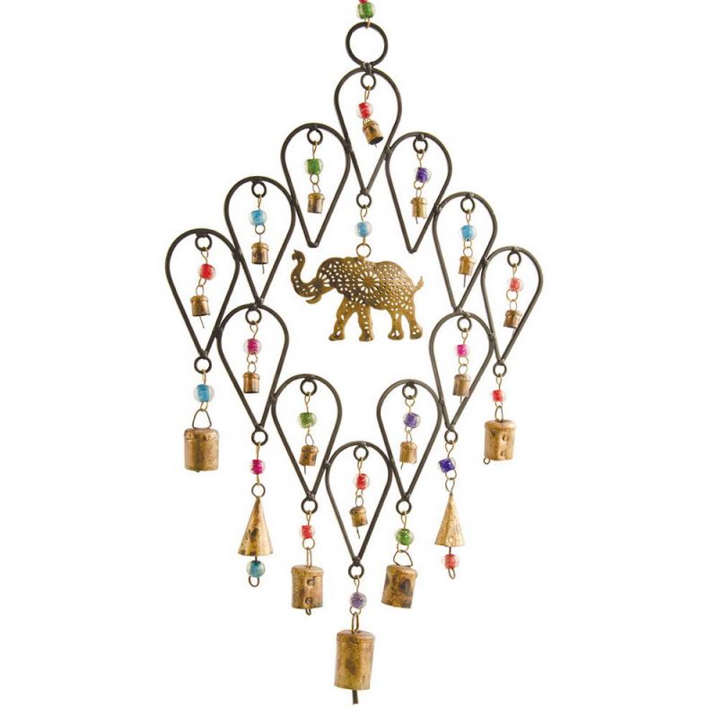 Elephant Windchime With Bells 30 x 58 cm