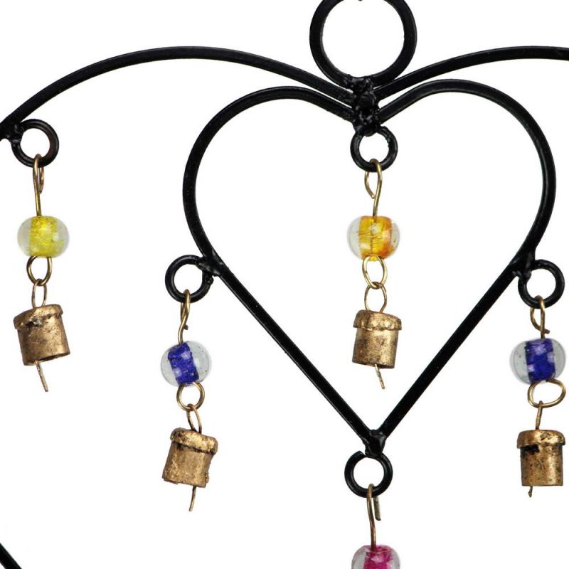 Double Connected Heart Windchime With Beads