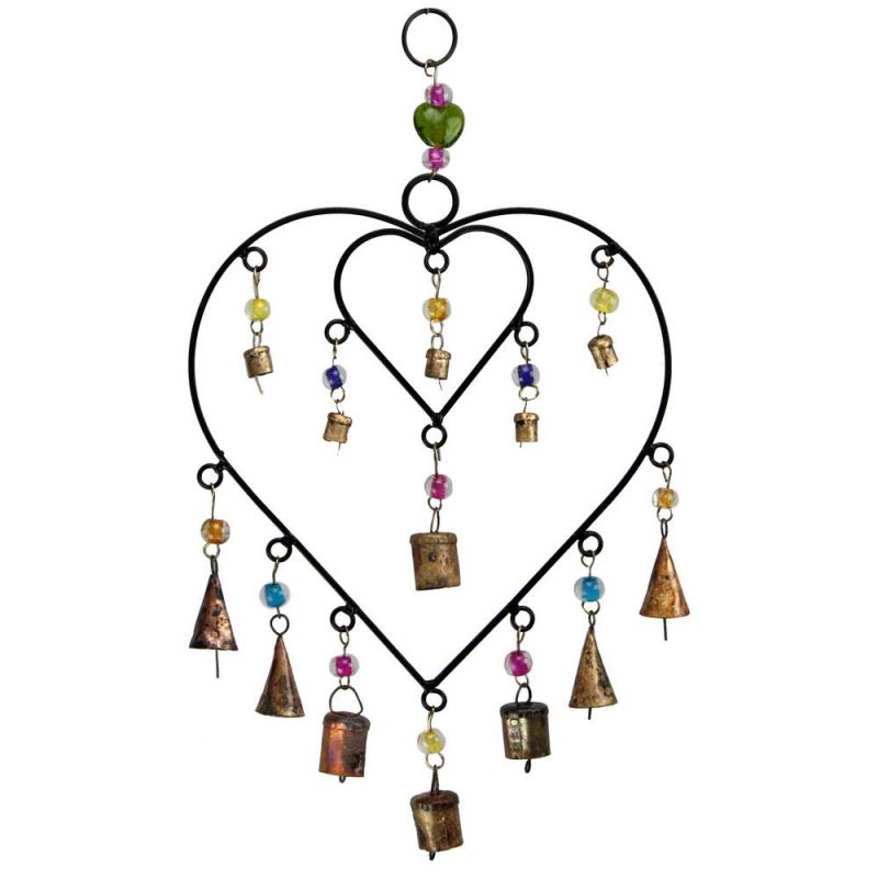 Double Connected Heart Windchime With Beads