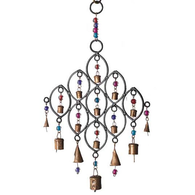 Recycled Iron Windchime with Bells and Beads 23 x 39cm