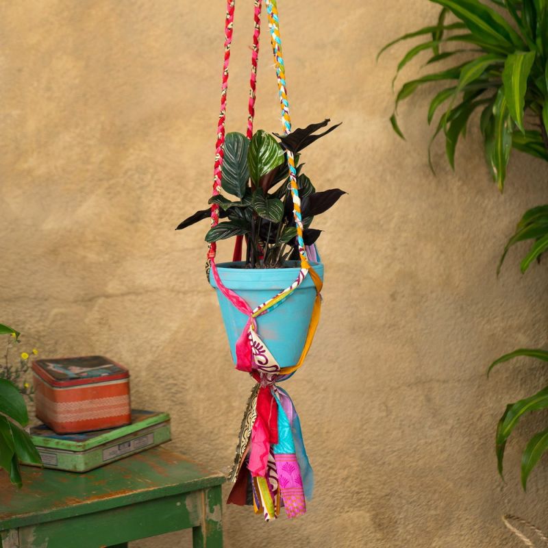 Braided sari plant hanger, x110cm