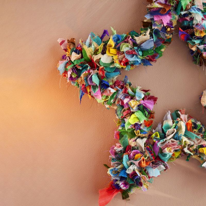 Recycled Sari Wreath Multicolour Star 38 x 6cm