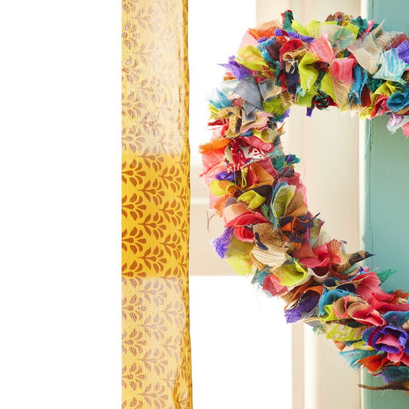 Recycled Sari Wreath Multicolour Heart 38 x 6cm