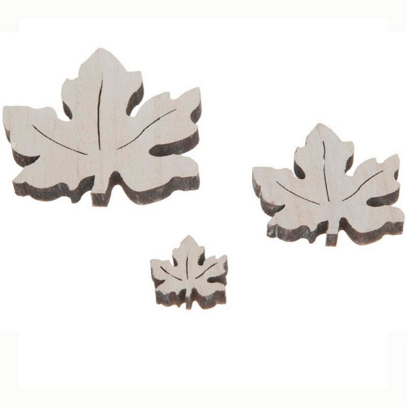 Wooden leaf 2.5-7cm 12pc White-wash