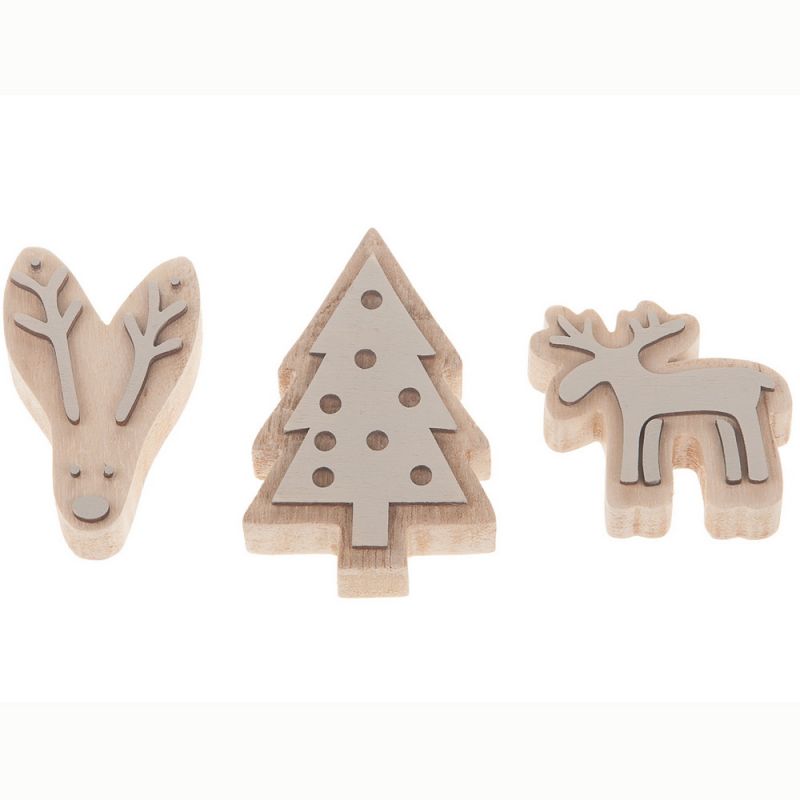 Wood stamp deer/tree 3pc 