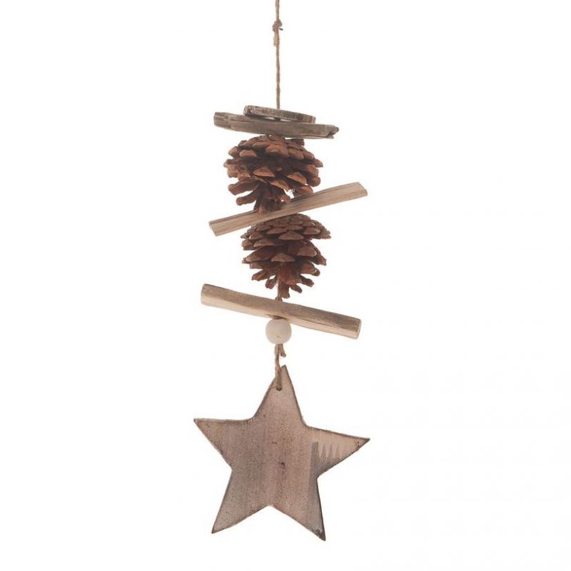 Pine garland with wooden star 40cm 