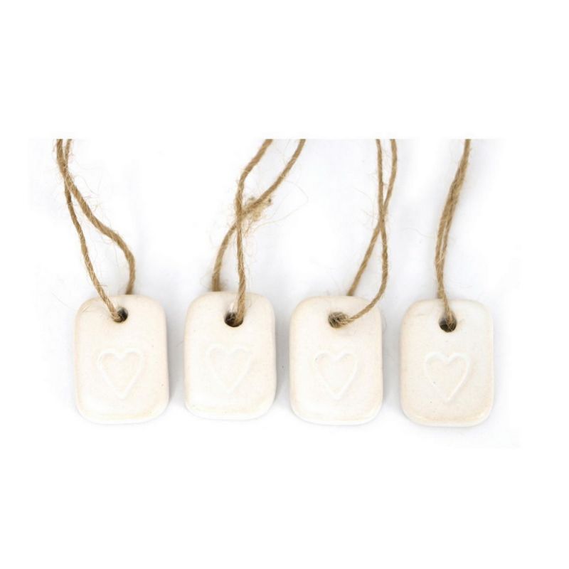 Ceramic label Heart 4pc White