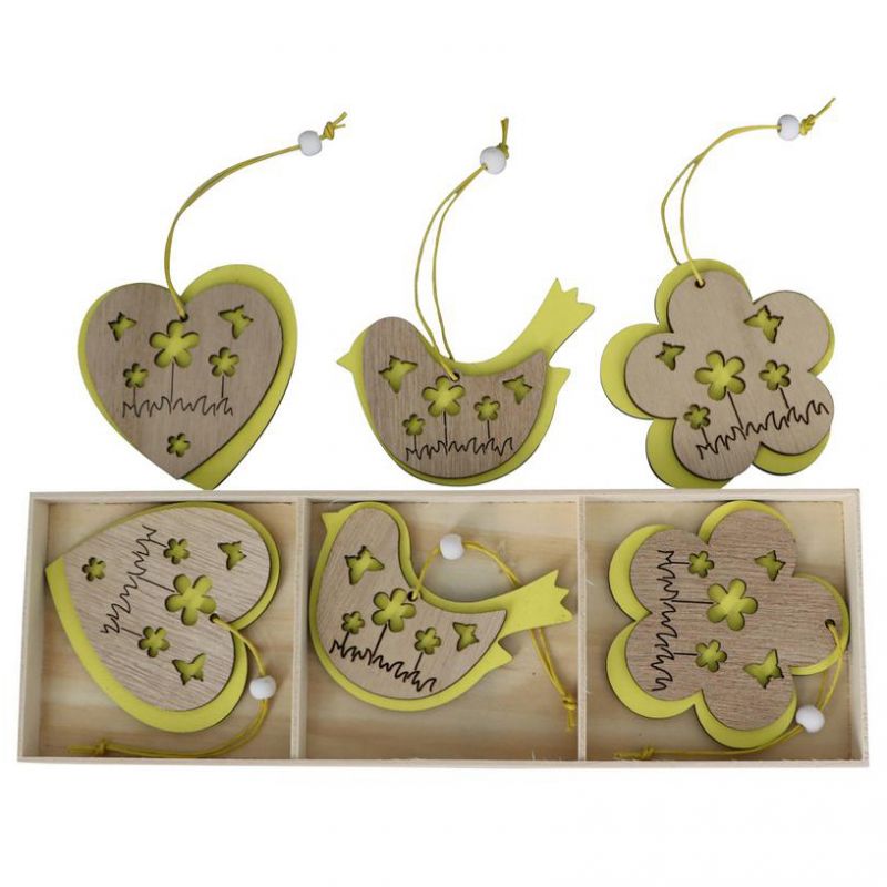 Wooden spring hanger 6pc in box Yellow