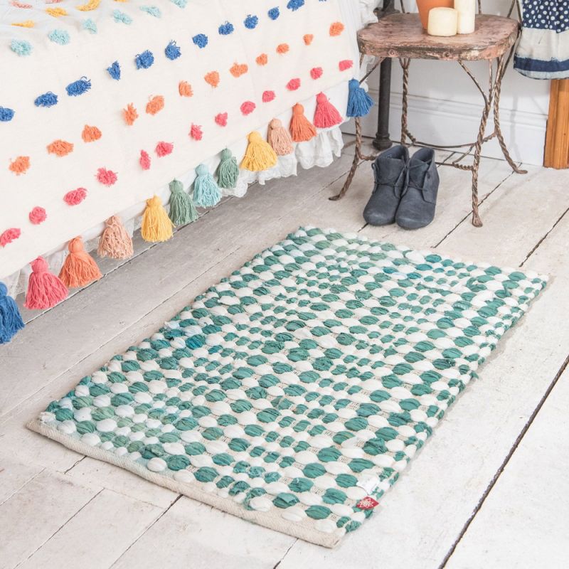 Green & white cotton slub rug 60x90cm