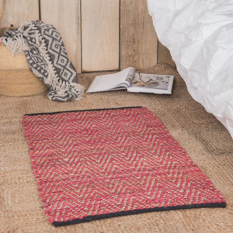 Red cotton & jute hand woven tiki rug 60x90cm