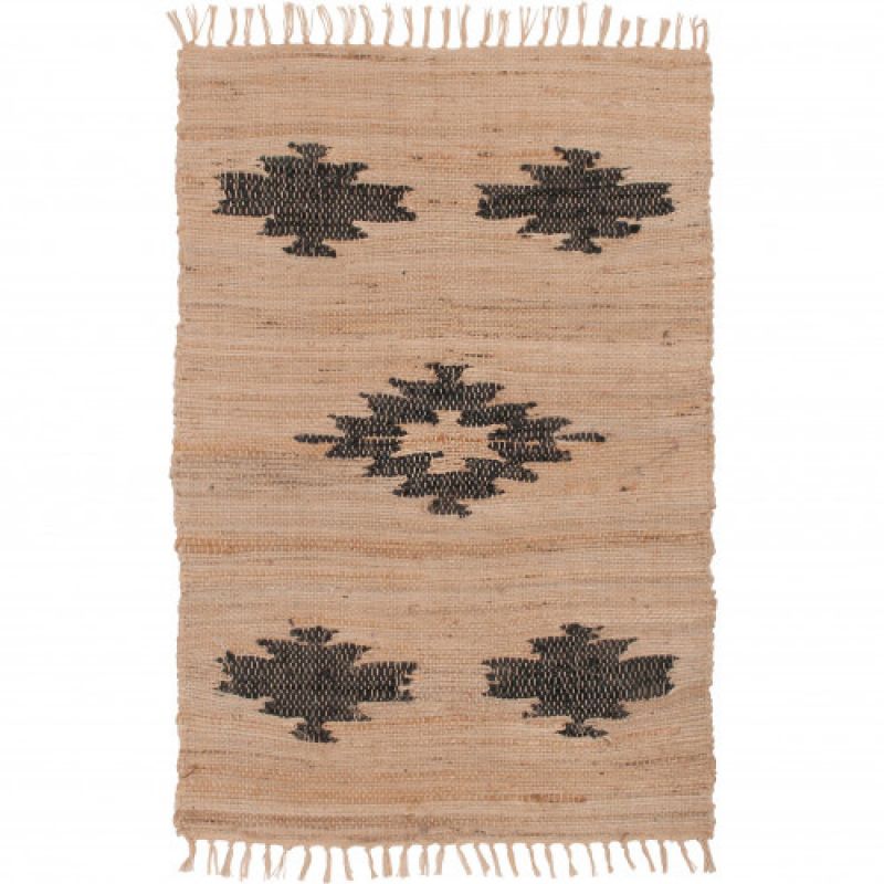 Jute rug with grey leather 60x90cm