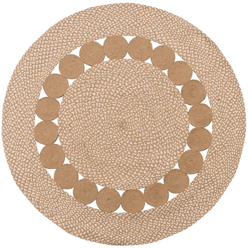Natural and White Circles Round Rug 120cm