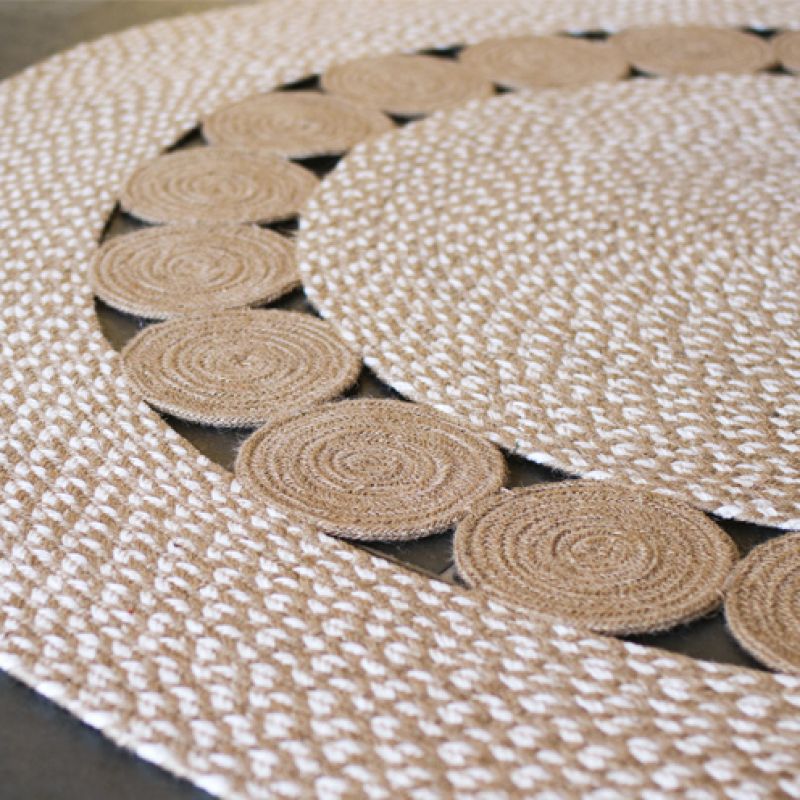 Natural and White Circles Round Rug 120cm