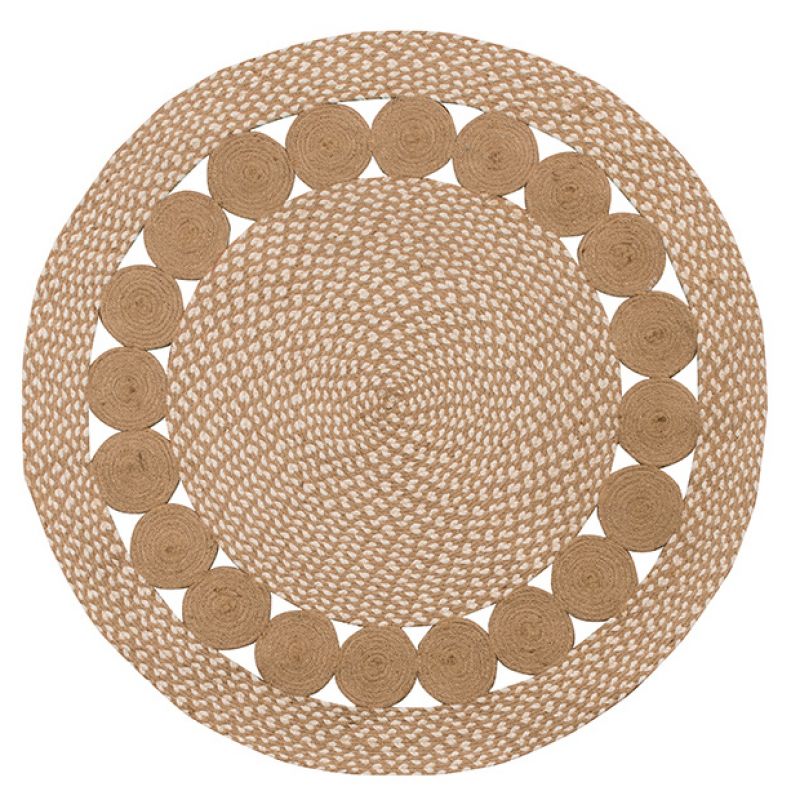 Natural and White Circles Round Rug 90cm