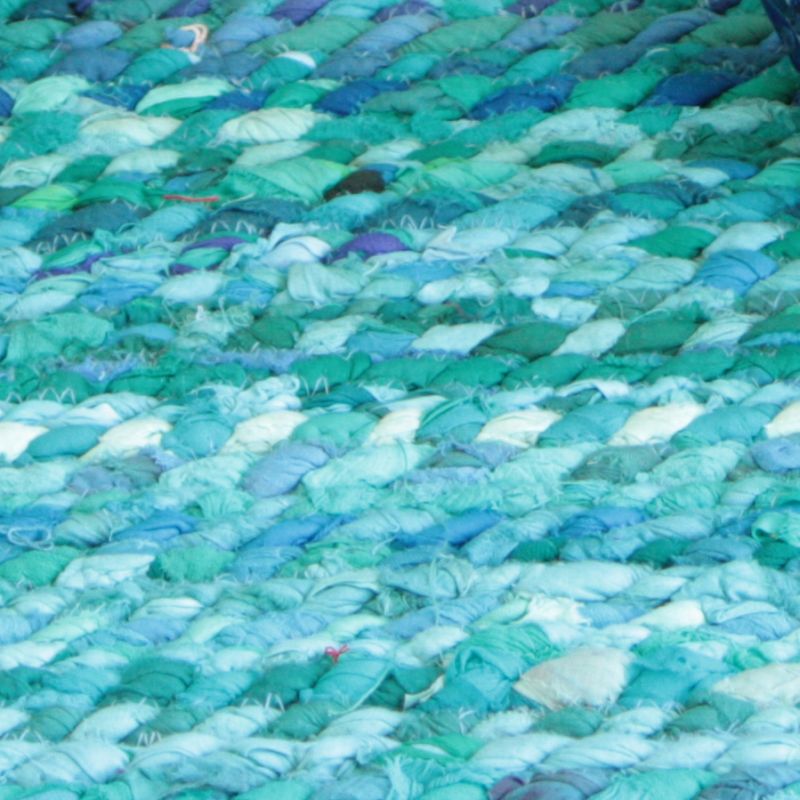Braided cotton recycled chindi rag rug Turquoise 90 x 150cm