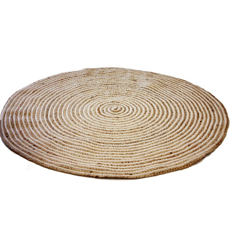 Round natural braided rug, jute & cotton