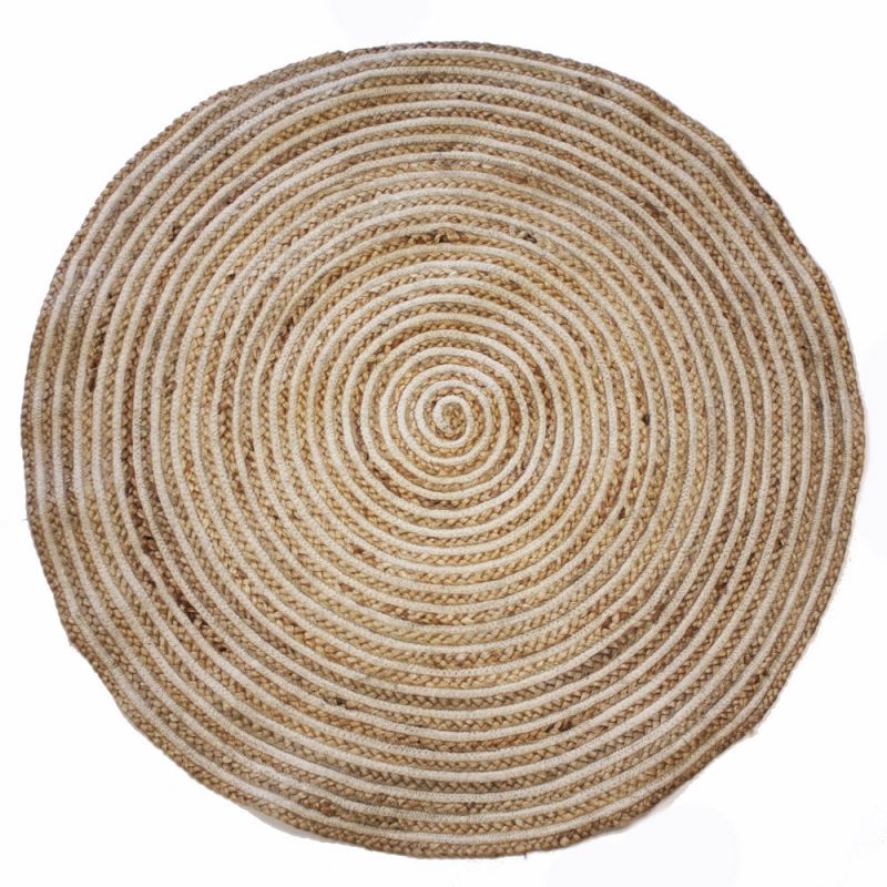 Round natural braided rug, jute & cotton, 