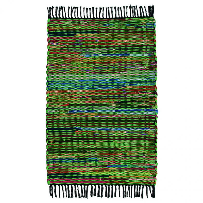 Cotton and fleece chindi rug Green