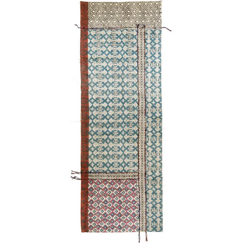 Blockprint Tribal Indian Rug with Embroidery 75 x 240cm