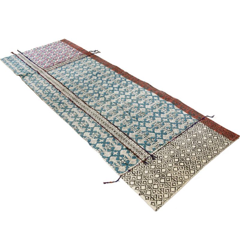 Blockprint Tribal Indian Rug with Embroidery 75 x 240cm