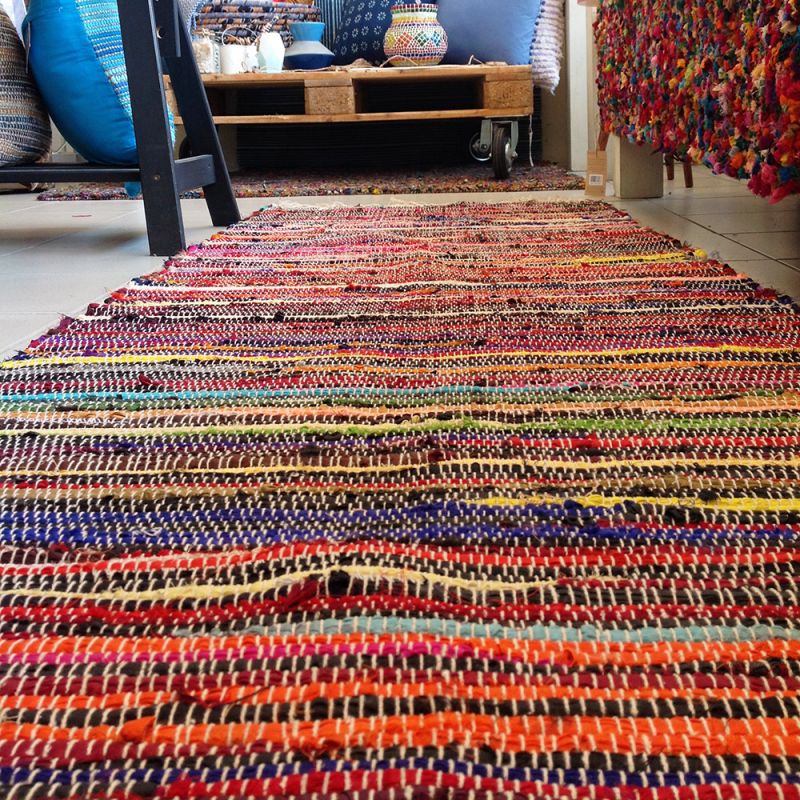Multi colour cotton rag rug, 180 x 270cm
