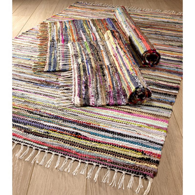 Multi colour cotton rag rug, 180 x 180cm