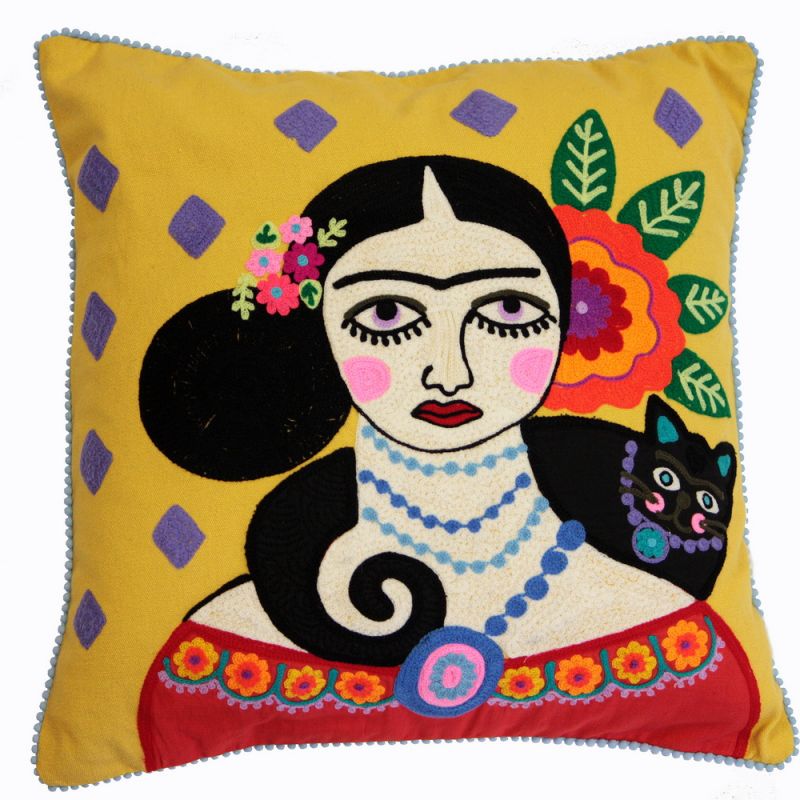 Frida Kahlo cushion black cat 45x45cm