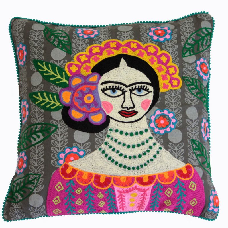 Frida Kahlo cushion green leaves 45x45cm