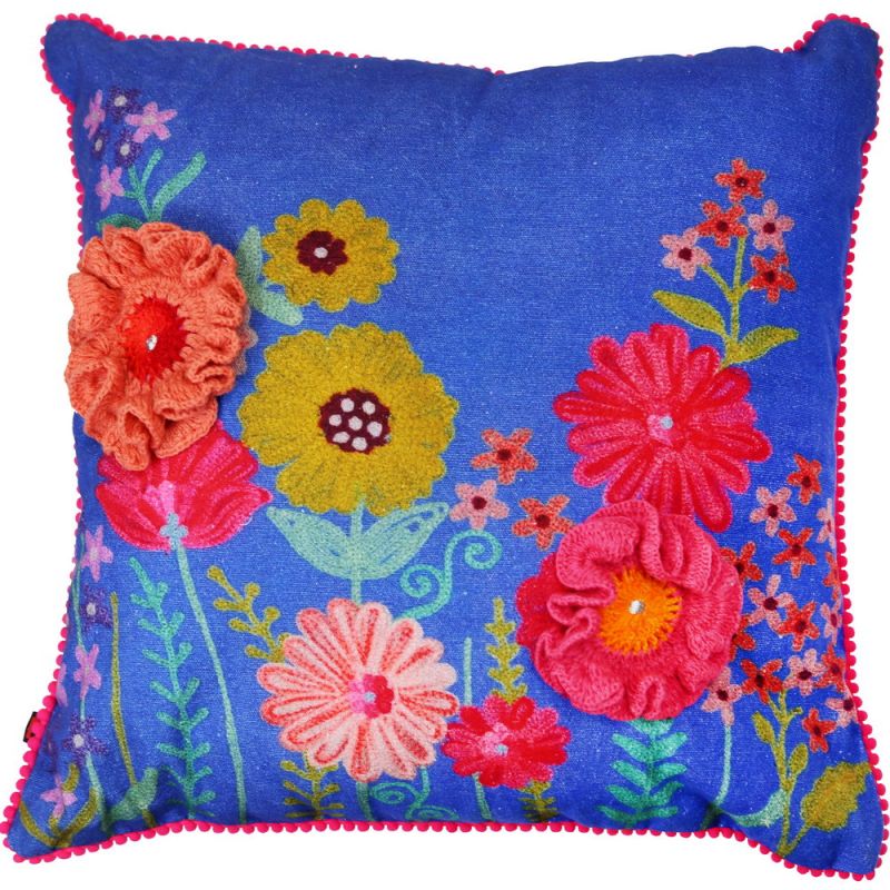 Blu Cushion with flowers  45x45cm