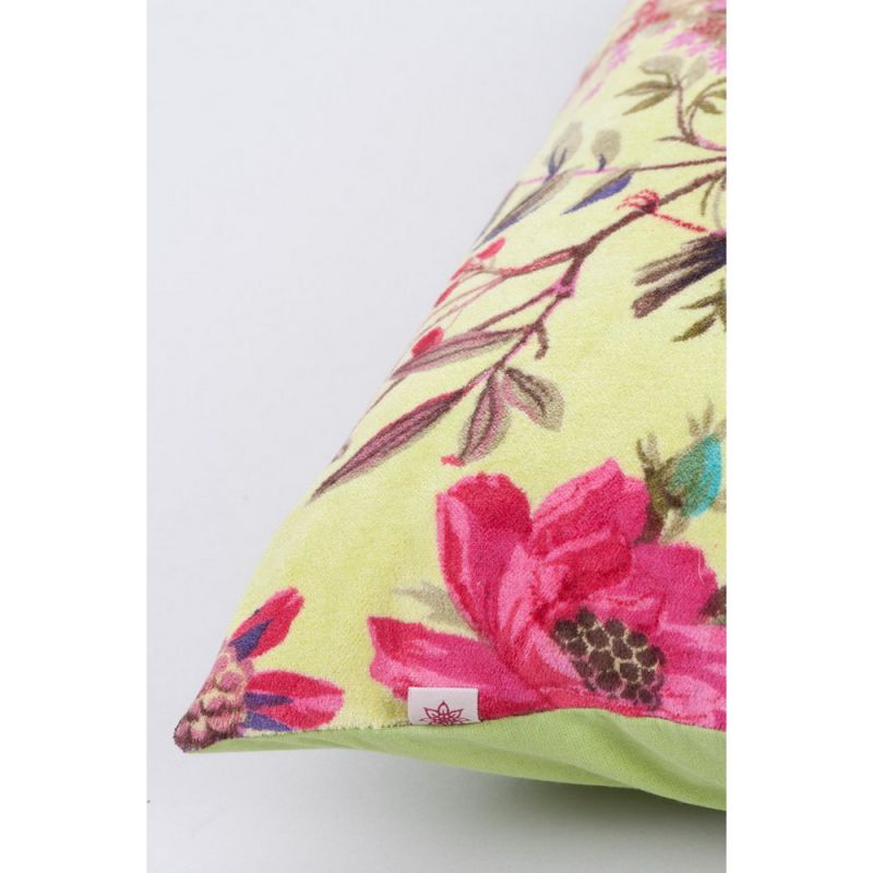 Lime bird of paradise velvet cushion cover 