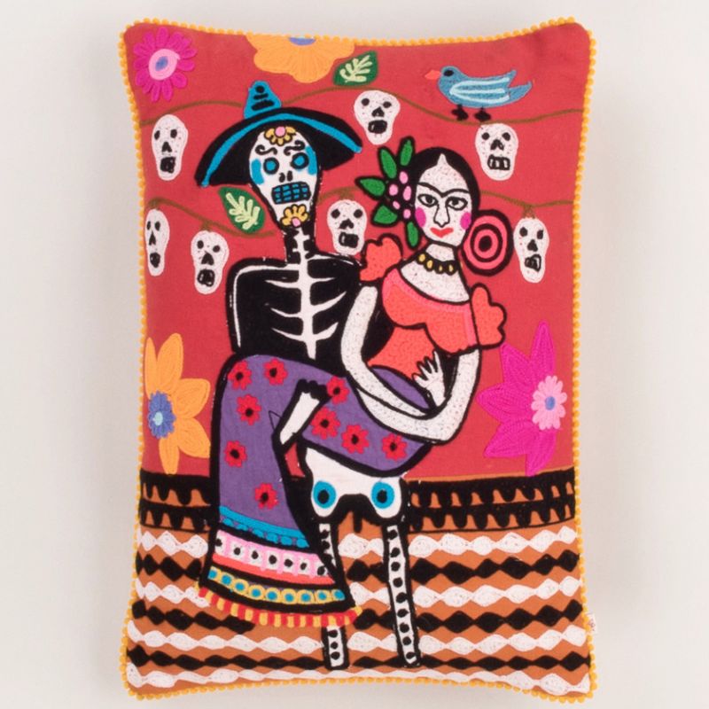 Day of the dead skeleton crewel work cushion