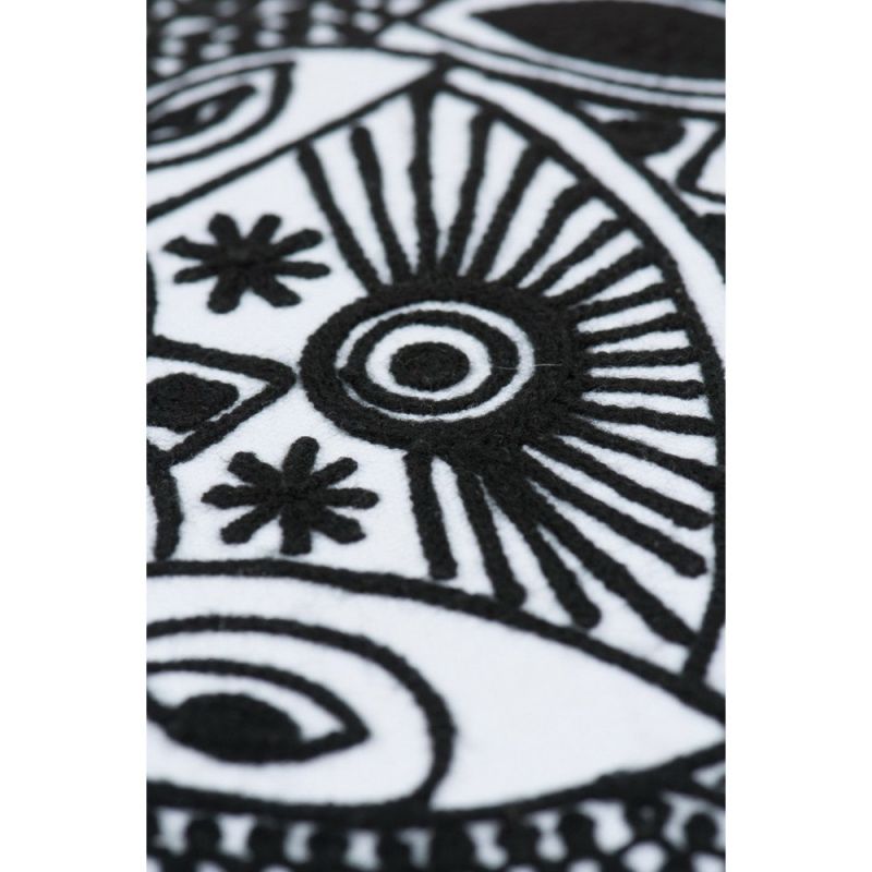 Black & white embroidered elephant cushion