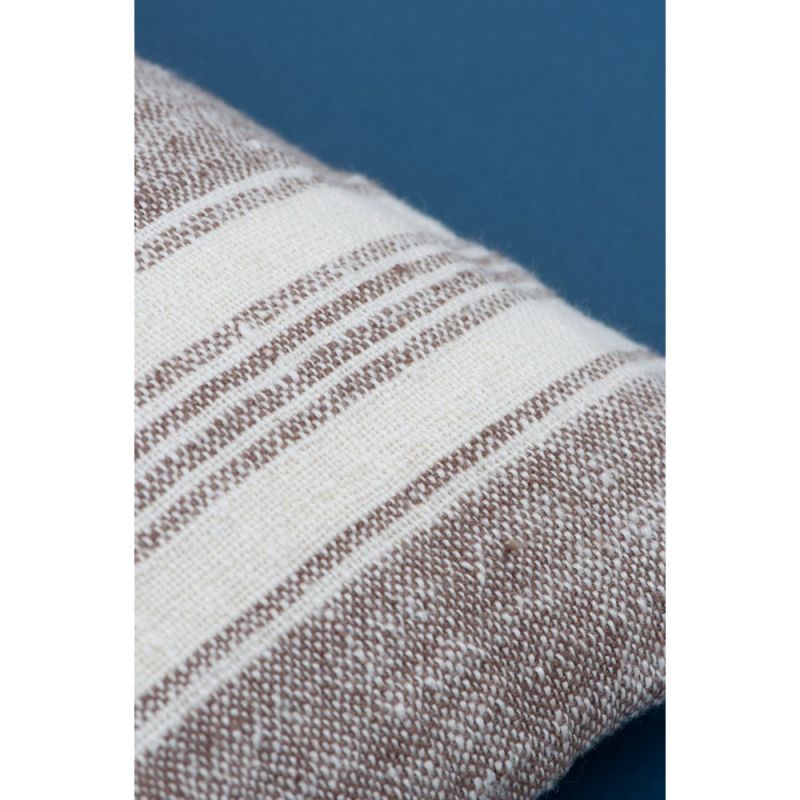 Brown & off white stripe linen cushion 